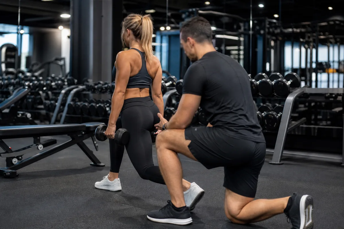 Séance de coaching individuel en salle avec matériel de musculation